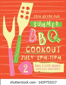 Cute and colorful barbecue party invitation design template