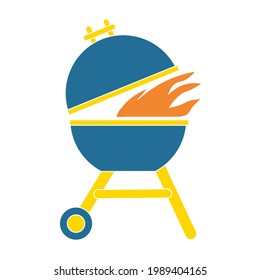 Cute and colorful barbeque with a flame vector illustration on a white background. Royalty-free.