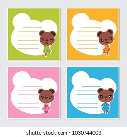 Cute colorful bear girls frame vector cartoon illustration for Birthday memo paper design, stationery and planner sticker