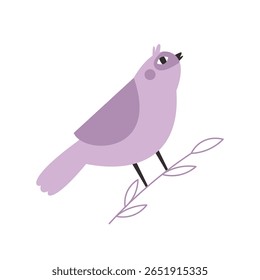 Cute colorful bird on a tree branch. Flat vector clipart