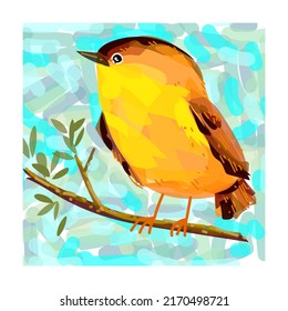 Cute colorful bird with tropical trees and branch icon,character vector illustration.
