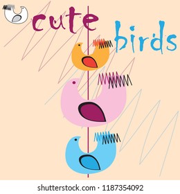 cute colorful birds with curls vector illustration