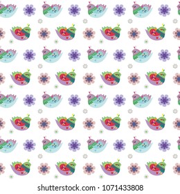 Cute colorful birds seamless pattern. Mexican style vectors background texture.