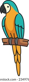 cute colorful blue and yellow macaw bird icon vector illustration design graphic flat style