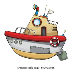 Cute colorful boat, isolated on white, vector illustration