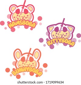 Cute Colorful Boba Drink Animal Shape kitty hamster bunny