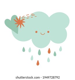 Nube de colores vivos estilo boho, divertidos íconos de dibujos animados diseñan ilustraciones vectoriales para estampados infantiles, ropa de bebé, decoración de habitaciones. Caras de Kawaii