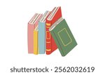 Cute colorful book collection. Set of different stacks and piles of books, open and closed books. Educational theme, scientific and fiction literature. Vector illustration isolated on white background