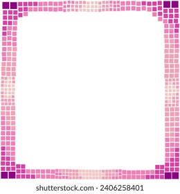Cute colorful border consists of various pink square tiles or mosaics. Empty space for text or picture.