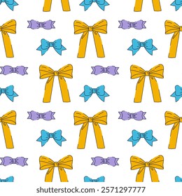 Cute colorful bow and ribbon. Seamless pattern. Can be used for wallpaper, fill web page background, surface textures. Vector illustration