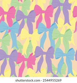 Cute colorful bows, seamless pattern. Pink, blue, yellow bows , pattern for wallpaper or textile design.