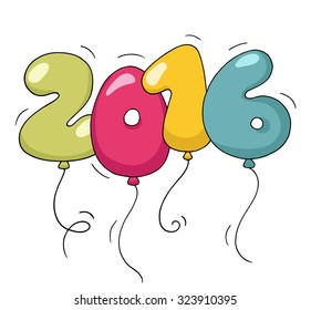 Cute colorful bubble shaped numbers for New Year Eve template. Cartoon air balloons in the form of 2016 numbers. Doodle vector for christmas  party, kids desigh, funny invitations. 