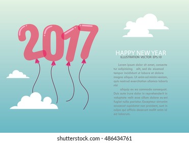 Cute colorful bubble shaped numbers for New Year Eve template. Cartoon air balloons in the form of 2017 numbers. Doodle vector for christmas party, kids design, funny invitations. Vector Illustration