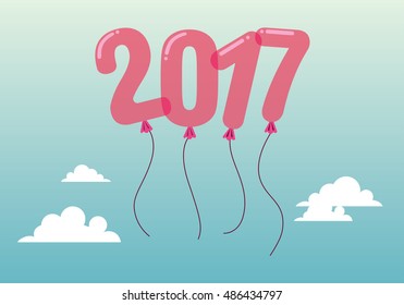 Cute colorful bubble shaped numbers for New Year Eve template. Cartoon air balloons in the form of 2017 numbers. Doodle vector for christmas party, kids design, funny invitations. Vector Illustration
