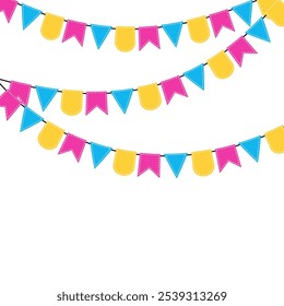 Cute and Colorful bunting flag. For party decorated on wall room birthday or festival concept. Vector eps