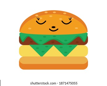 Cute colorful burger or hamburger vector illustration on white background.