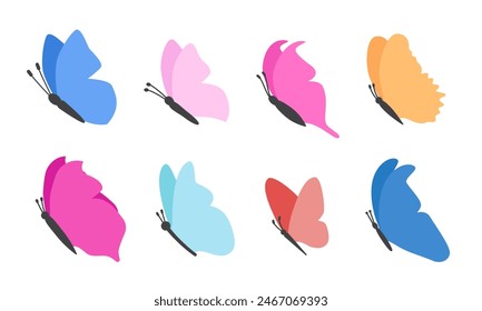 Lindo conjunto de iconos de mariposa de colores. Color de moda simplemente mariposas aisladas sobre fondo blanco