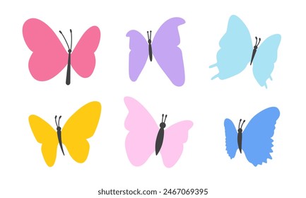 Lindo conjunto de iconos de mariposa de colores. Color de moda simplemente mariposas aisladas sobre fondo blanco