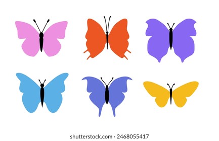 Lindo conjunto de iconos de mariposa de colores. Color de moda simplemente mariposas aisladas sobre fondo blanco