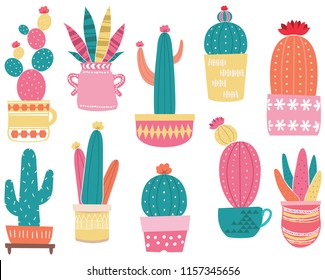 Cute Colorful Cacti Elements