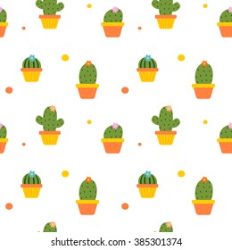 cute colorful cactus in the pot seamless vector pattern background illustration