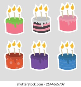 Cute colorful cakes with candles vector illustration