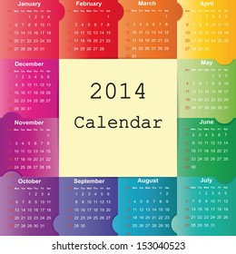 Cute and colorful calendar on 2014 year