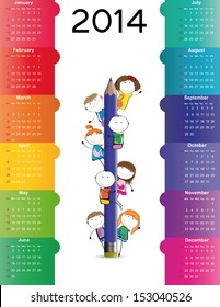 Cute and colorful calendar on 2014 year