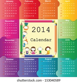 Cute and colorful calendar on 2014 year