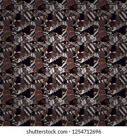 Cute and colorful candy sweet seamless pattern on black, brown and white background. Isolated. Black, brown and white version. Vector illustration.