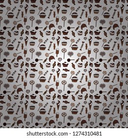 Cute and colorful candy sweet seamless pattern on gray, brown and white background. Gray, brown and white version. Isolated. Vector illustration.