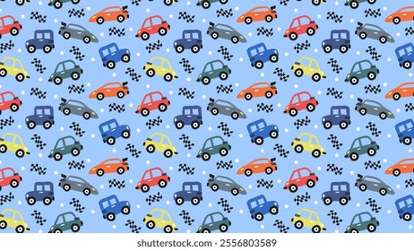 Cute colorful car hand drawn seamless pattern design