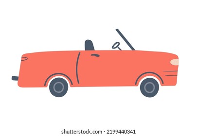 Cute colorful car isolated on a white background. Kids transport in hand drawn style for design of kids rooms,  pre school education, textiles. Cartoon cabriolet vector illustration