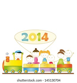 Cute and colorful card 2014 with happy kids