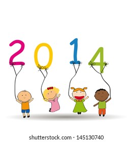 Cute and colorful card 2014 with happy kids