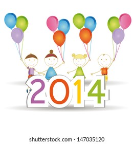 Cute and colorful card 2014 with happy kids