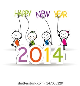 Cute and colorful card 2014 with happy kids