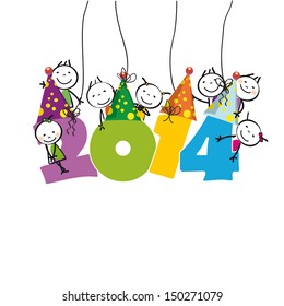 Cute and colorful card on New Year 2014