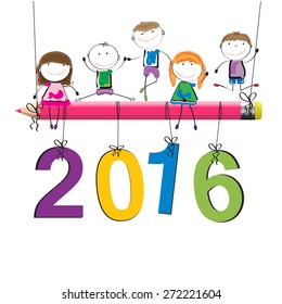 Cute and colorful card on New Year 2016