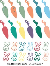 Cute colorful carrots and bunnies set 