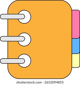Cute colorful cartoon binder notebook with tab dividers in flat vector illustration for school and office organization tools