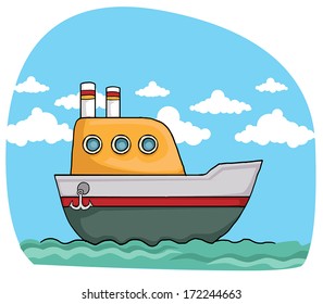 cute colorful cartoon boat, vector illustration 