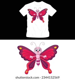 cute colorful cartoon butterflies t-shirt design editable template