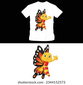 cute colorful cartoon butterflies t-shirt design editable template