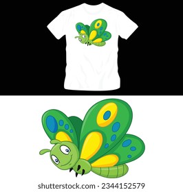 cute colorful cartoon butterflies t-shirt design editable template