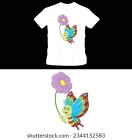 cute colorful cartoon butterflies t-shirt design editable template