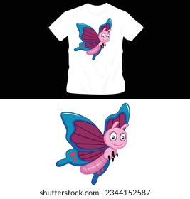 cute colorful cartoon butterflies t-shirt design editable template