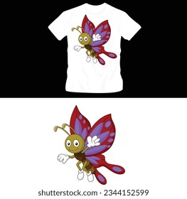 cute colorful cartoon butterflies t-shirt design editable template