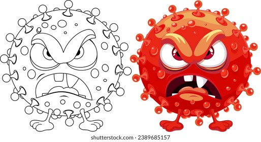 A cute and colorful cartoon character of a red germ virus monster