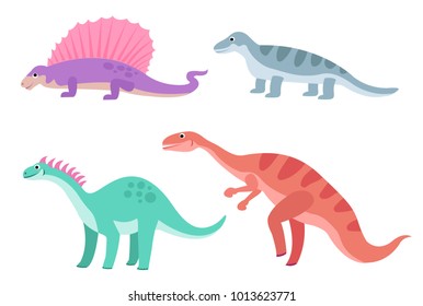 Cute colorful cartoon dinosaurs set isolated on white background. Vector illustration for kids